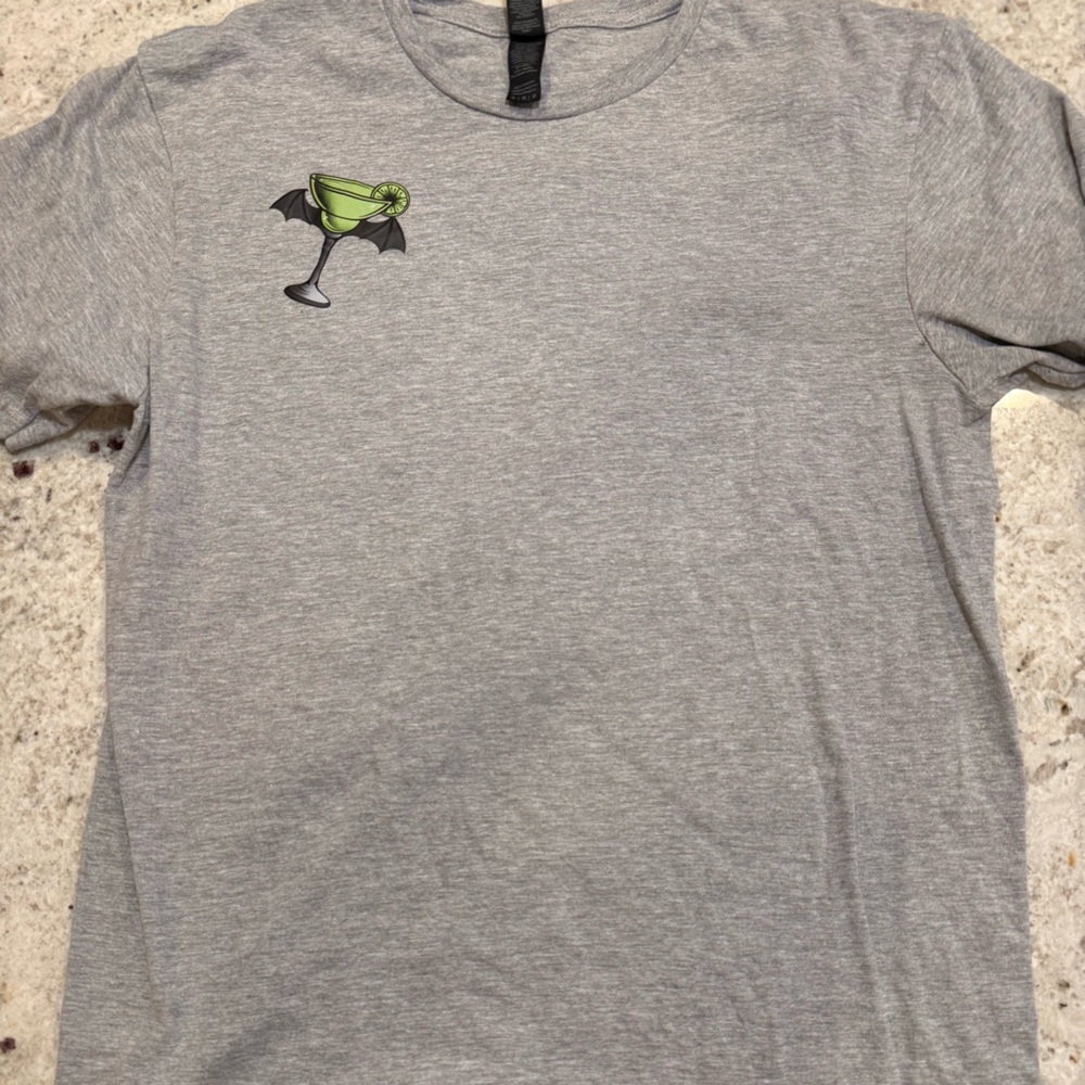 Gildan Gray Short Sleeve SpookyRita Tee with Bat and Martini Design